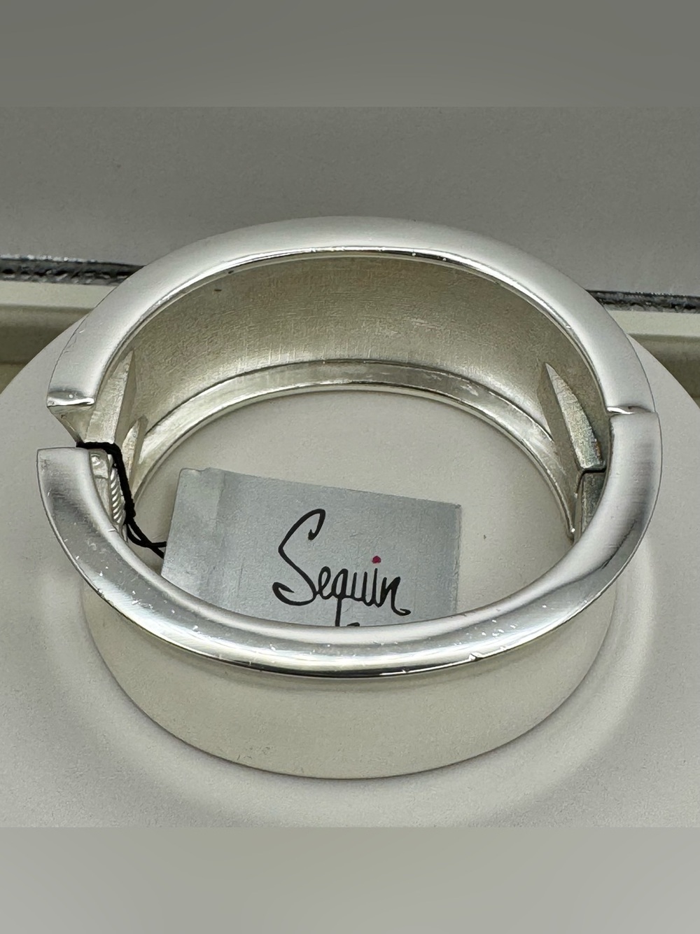 Sequin Silver Tone Oval Wide Bangle NWT